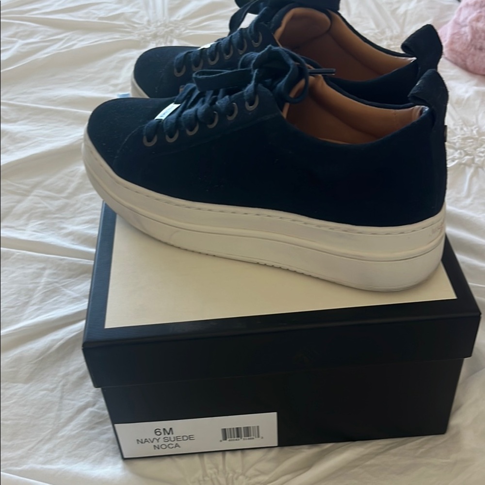 J/Slides Navy Suede Women’s Noca Platform Sneakers.